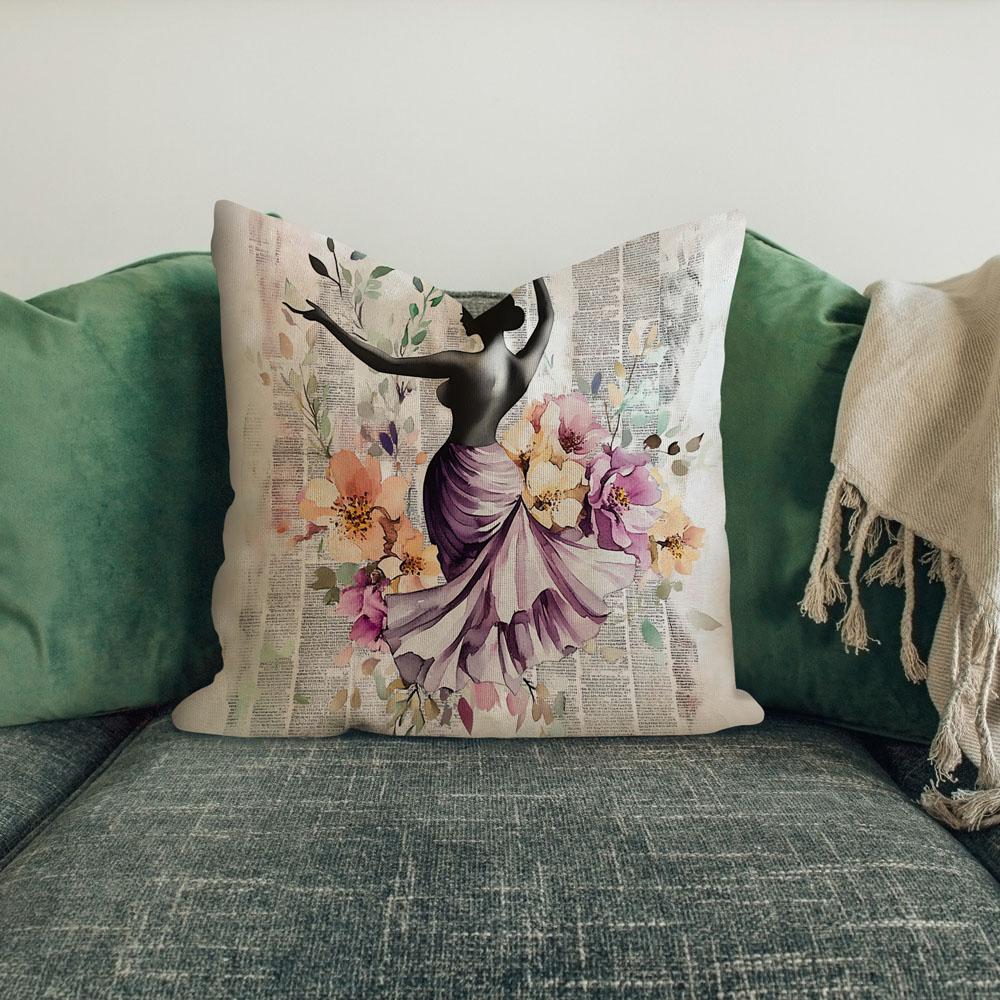 Purple Watercolor Floral I Belly Dance Throw Pillow 18 in x 18 in