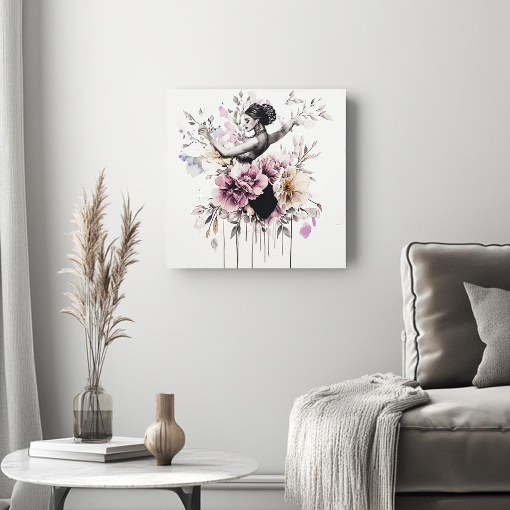 Purple Watercolor Floral II Belly Dance Canvas Art 16 in x 16 in