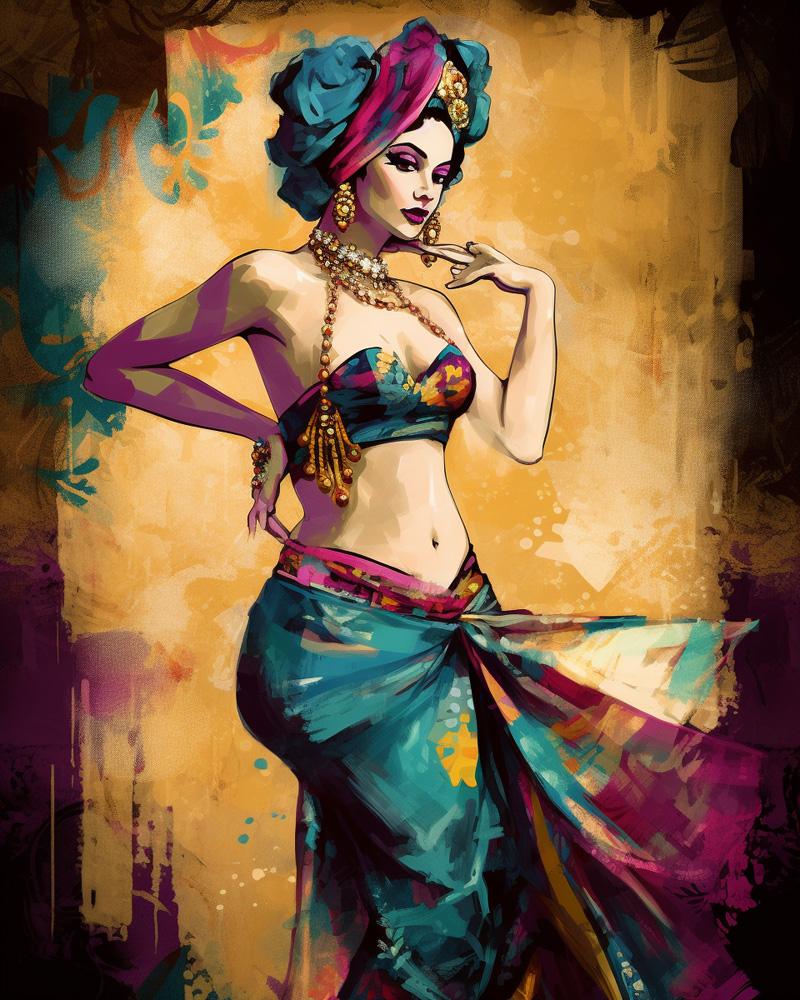 Vintage Brush Strokes II Vintage Red - Belly Dance Art Download