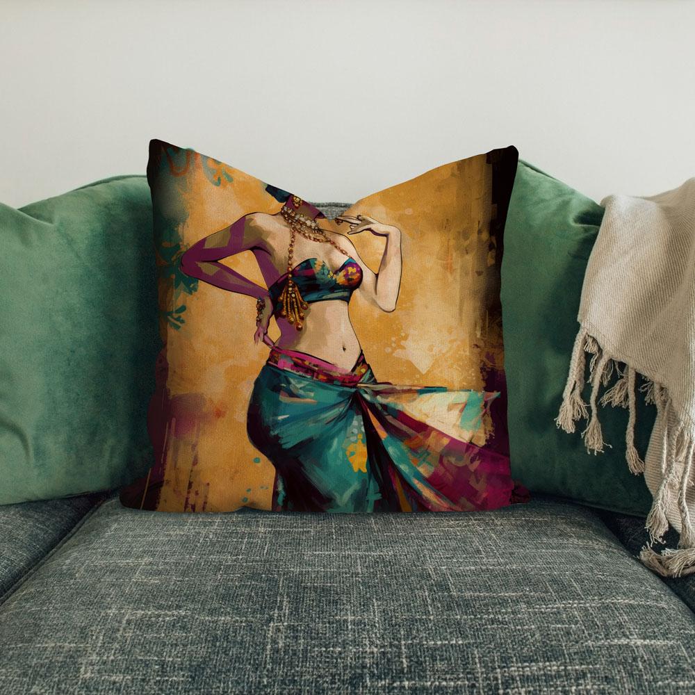 Vintage Brush Strokes Ii Belly Dance Throw Pillow 18 in x 18 in