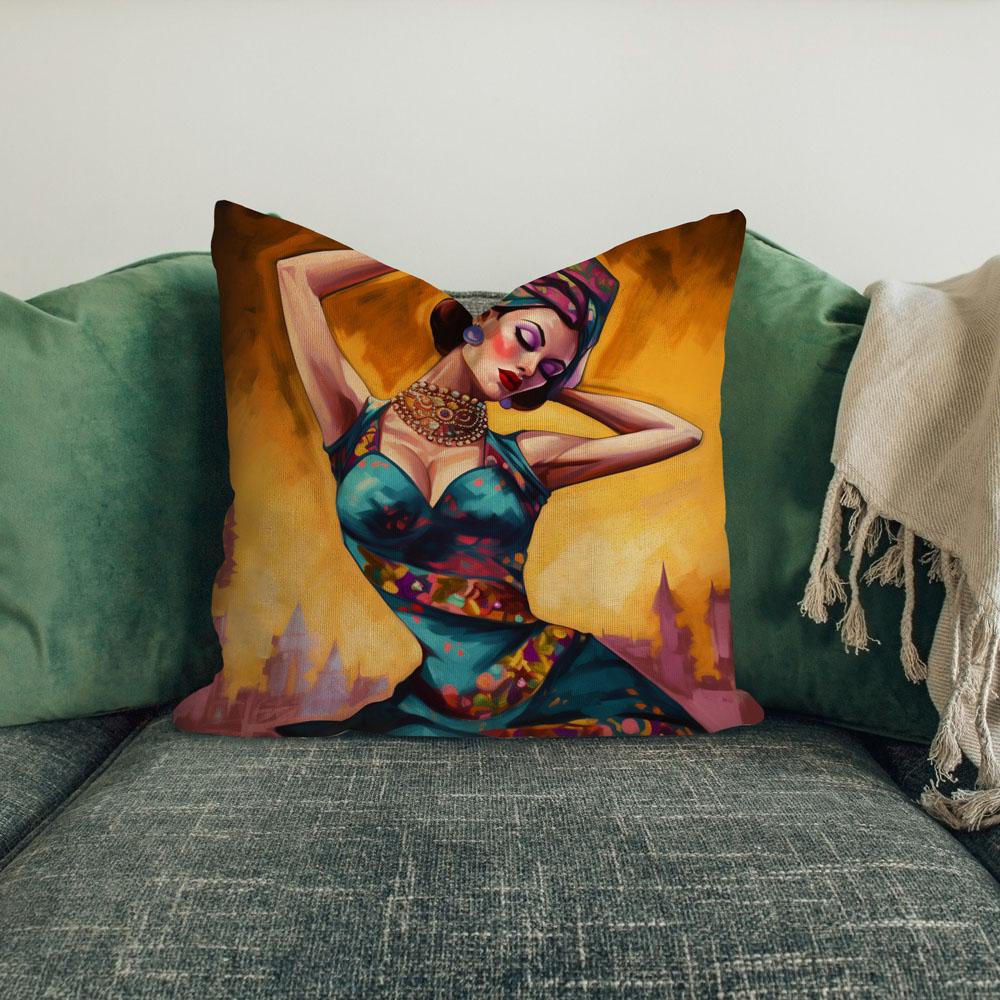 Vintage Brush Strokes Iii Belly Dance Throw Pillow 18 in x 18 in