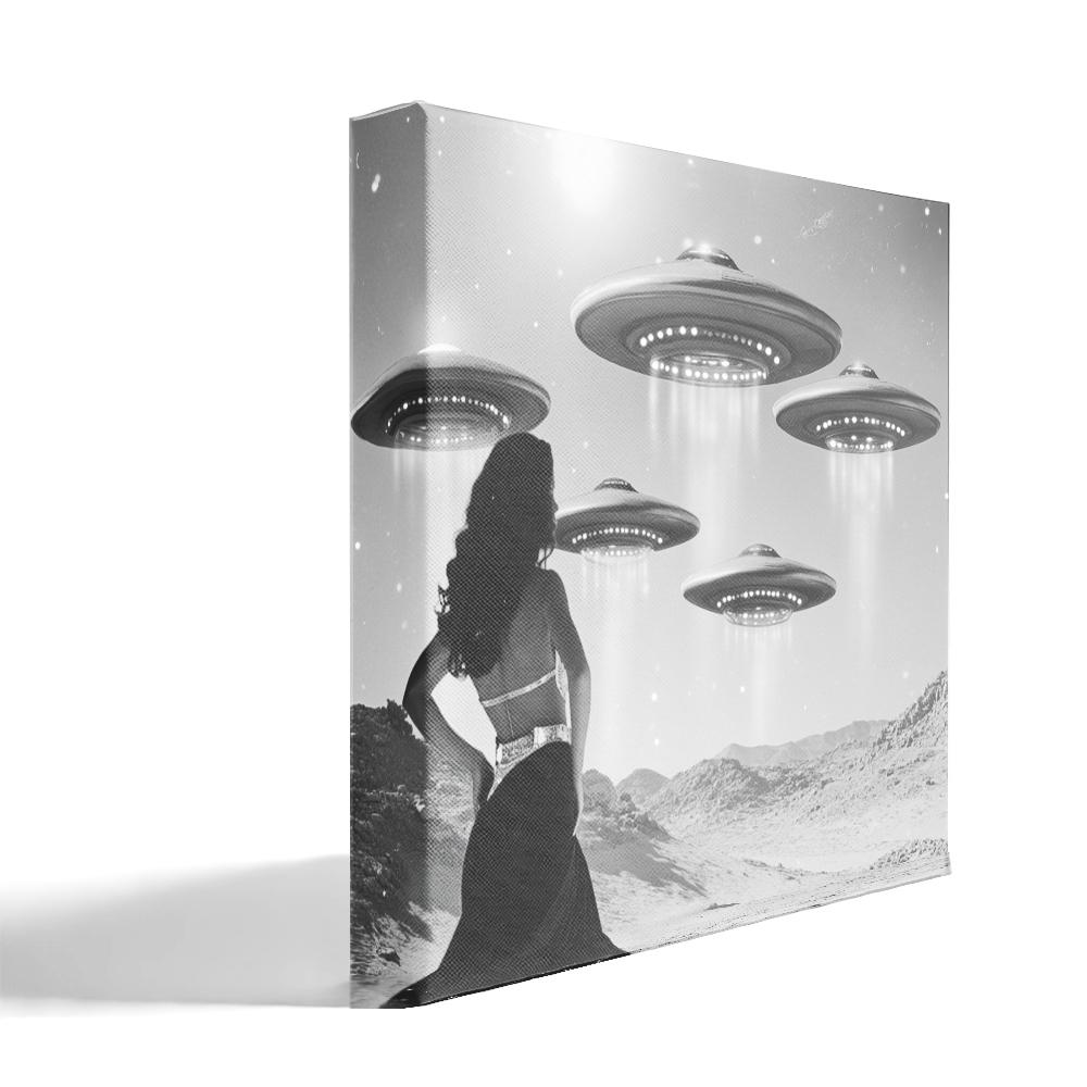 Vintage Glam UFO Abduction I Belly Dance Canvas Art 16 in x 16 in