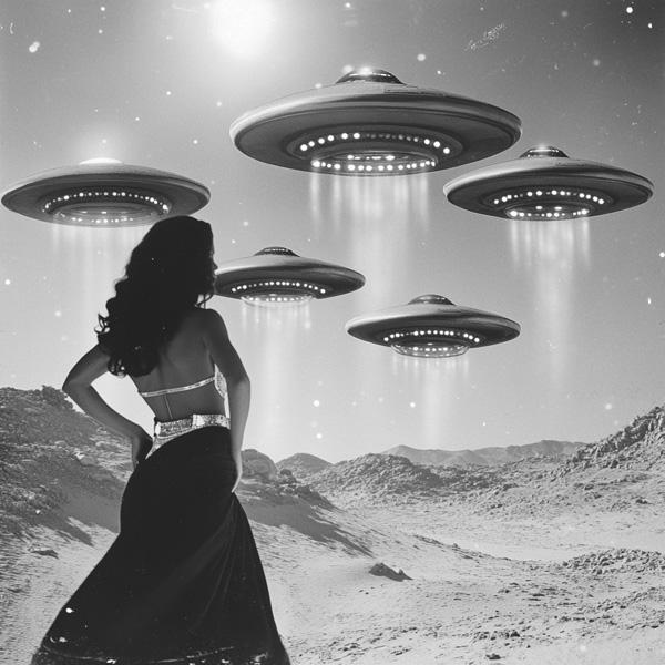 Vintage Glam UFO Abduction I Watercolor Purple - Belly Dance Art Download