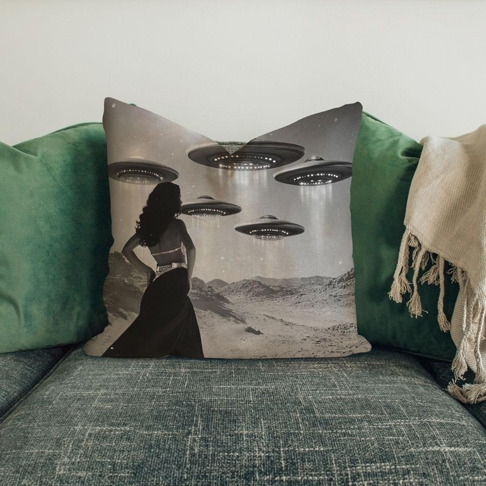 Vintage Glam Ufo Abduction I Belly Dance Throw Pillow 18 in x 18 in