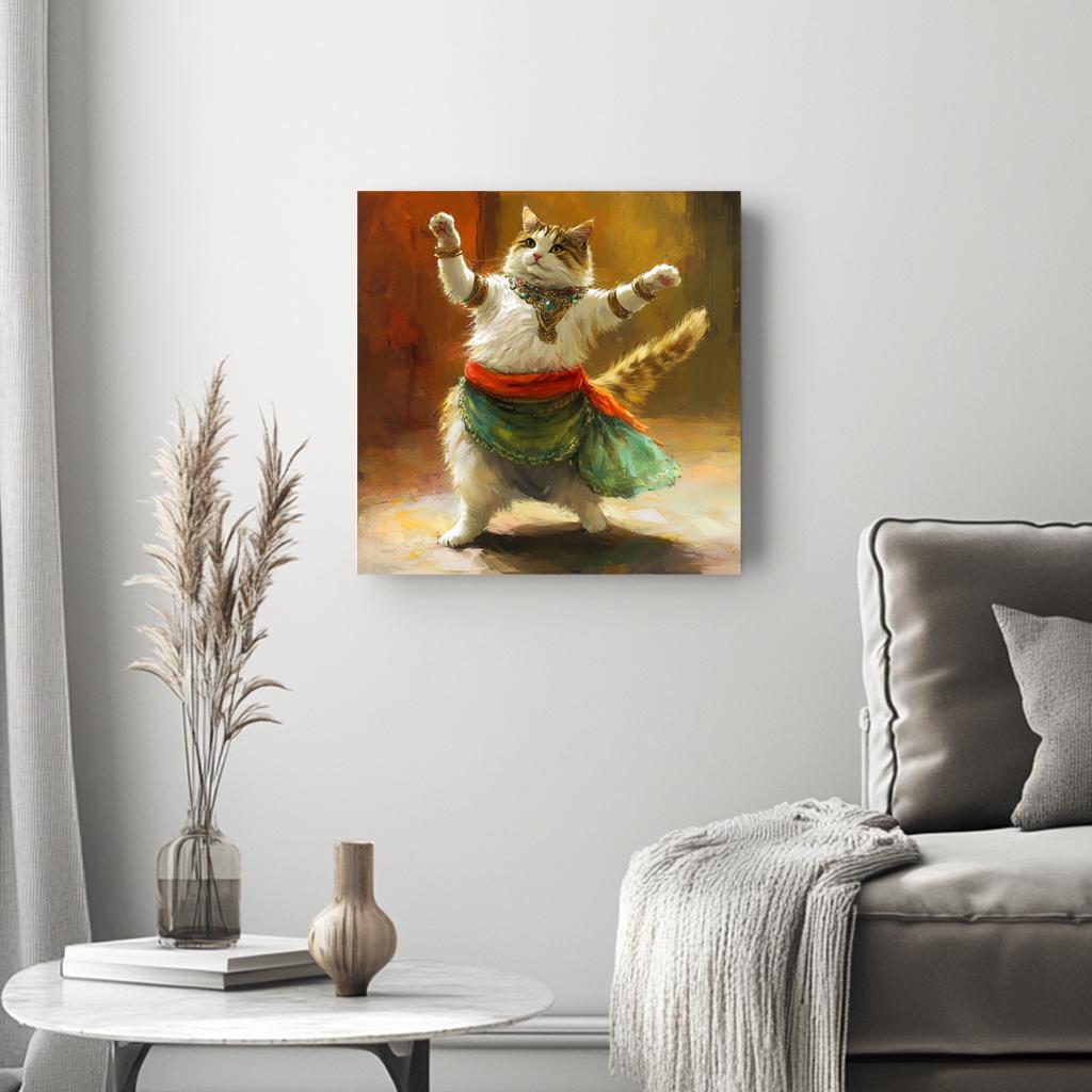 Vintage Shimmy Cat III Belly Dance Canvas Art 16 in x 16 in